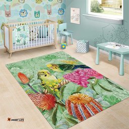 Birds and Floral Aussie Budgerigars Area Rug Mint Opal LT7