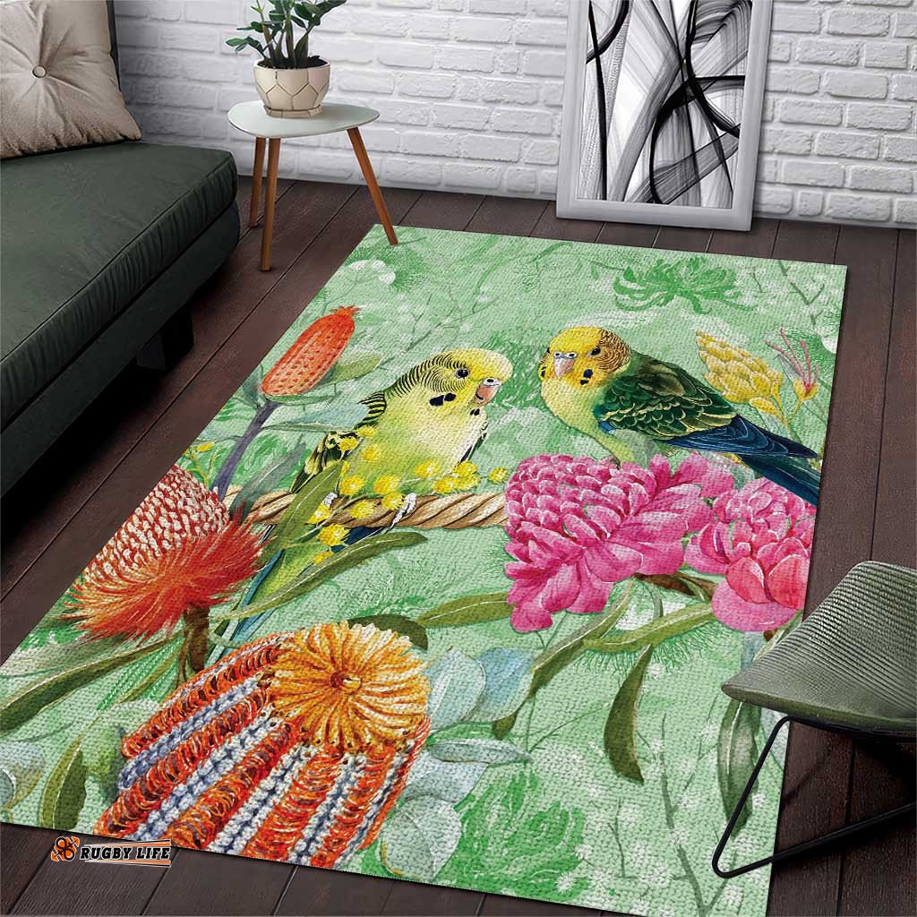 Birds and Floral Aussie Budgerigars Area Rug Mint Opal LT7