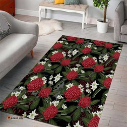 Australia Waratah Flannel Flower Area Rug Aussie Native Flowers Seamless Stylized LT14