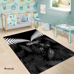 Custom New Zealand Silver Fern Football Area Rug Go Aotearoa Grunge Black LT14
