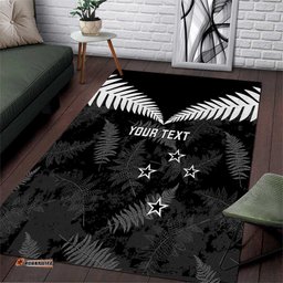 Custom New Zealand Silver Fern Football Area Rug Go Aotearoa Grunge Black LT14