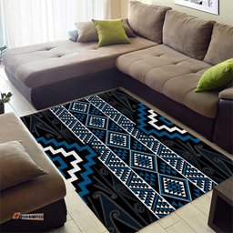Azure Tukutuku Pattern Aotearoa Area Rug Niho Taniwha and Puhoro Motifs LT7
