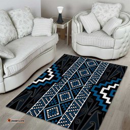 Azure Tukutuku Pattern Aotearoa Area Rug Niho Taniwha and Puhoro Motifs LT7