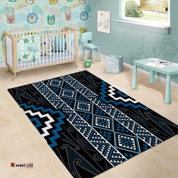 Azure Tukutuku Pattern Aotearoa Area Rug Niho Taniwha and Puhoro Motifs LT7