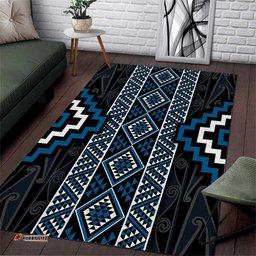 Azure Tukutuku Pattern Aotearoa Area Rug Niho Taniwha and Puhoro Motifs LT7