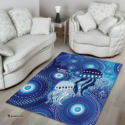 NAIDOC Deadly 50 Years Area Rug Jellyfish Aboriginal Culture Inspired Blue LT9
