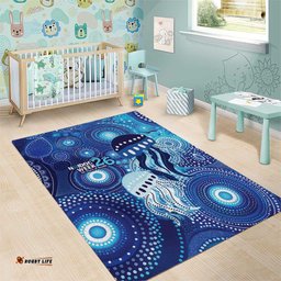 NAIDOC Deadly 50 Years Area Rug Jellyfish Aboriginal Culture Inspired Blue LT9