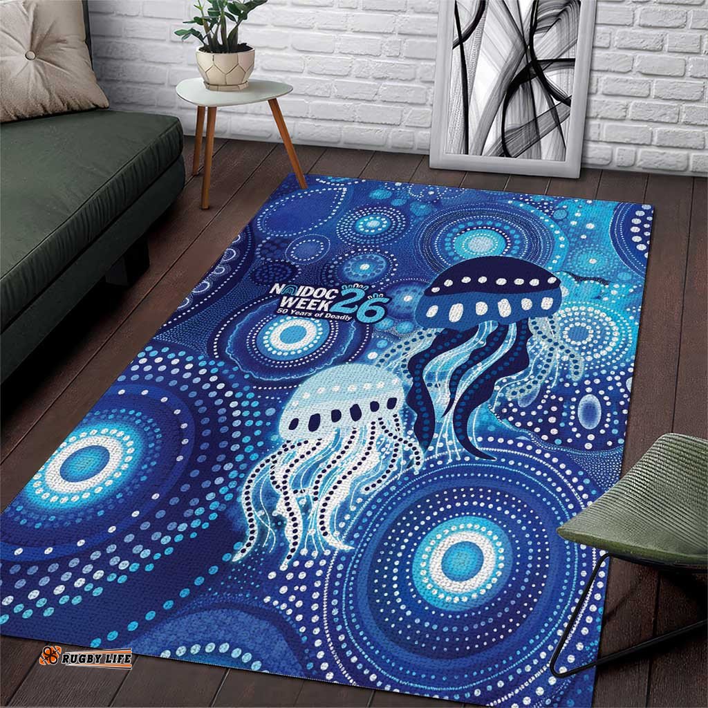 NAIDOC Deadly 50 Years Area Rug Jellyfish Aboriginal Culture Inspired Blue LT9
