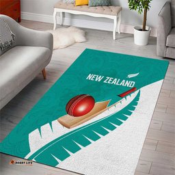 New Zealand Cricket Area Rug Kiwi Birds Haka Dance Turquoise Fern Sporty Style LT03