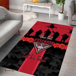 Personalised Essendon Football ANZAC Day Area Rug Bombers Poppy Lest We Forget LT14