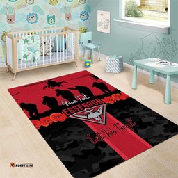 Personalised Essendon Football ANZAC Day Area Rug Bombers Poppy Lest We Forget LT14