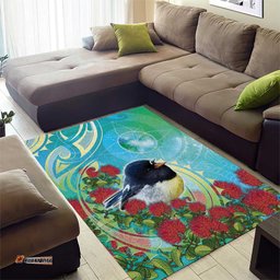 New Zealand Tomtit Area Rug Maori Koru With Pohutukawa Galaxy Style LT05