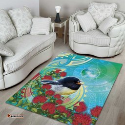New Zealand Tomtit Area Rug Maori Koru With Pohutukawa Galaxy Style LT05