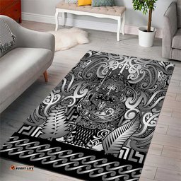 New Zealand Taiaha Maori Area Rug Kiwikiwi Minimalist Silver Fern Tukutuku Motif LT9