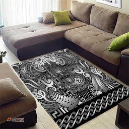 New Zealand Taiaha Maori Area Rug Kiwikiwi Minimalist Silver Fern Tukutuku Motif LT9