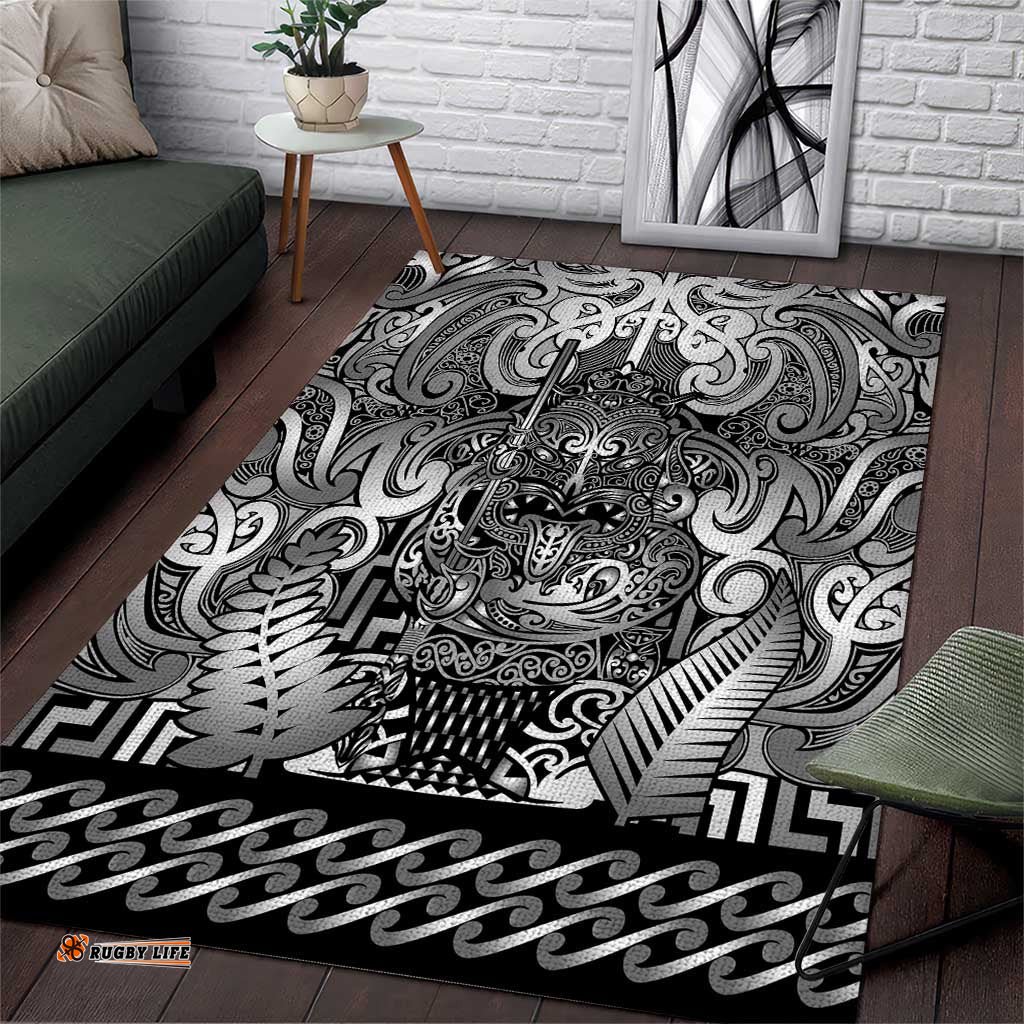 New Zealand Taiaha Maori Area Rug Kiwikiwi Minimalist Silver Fern Tukutuku Motif LT9