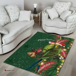 Green Budgerigars on Callistemon Area Rug Merry Christmas Aussie LT7