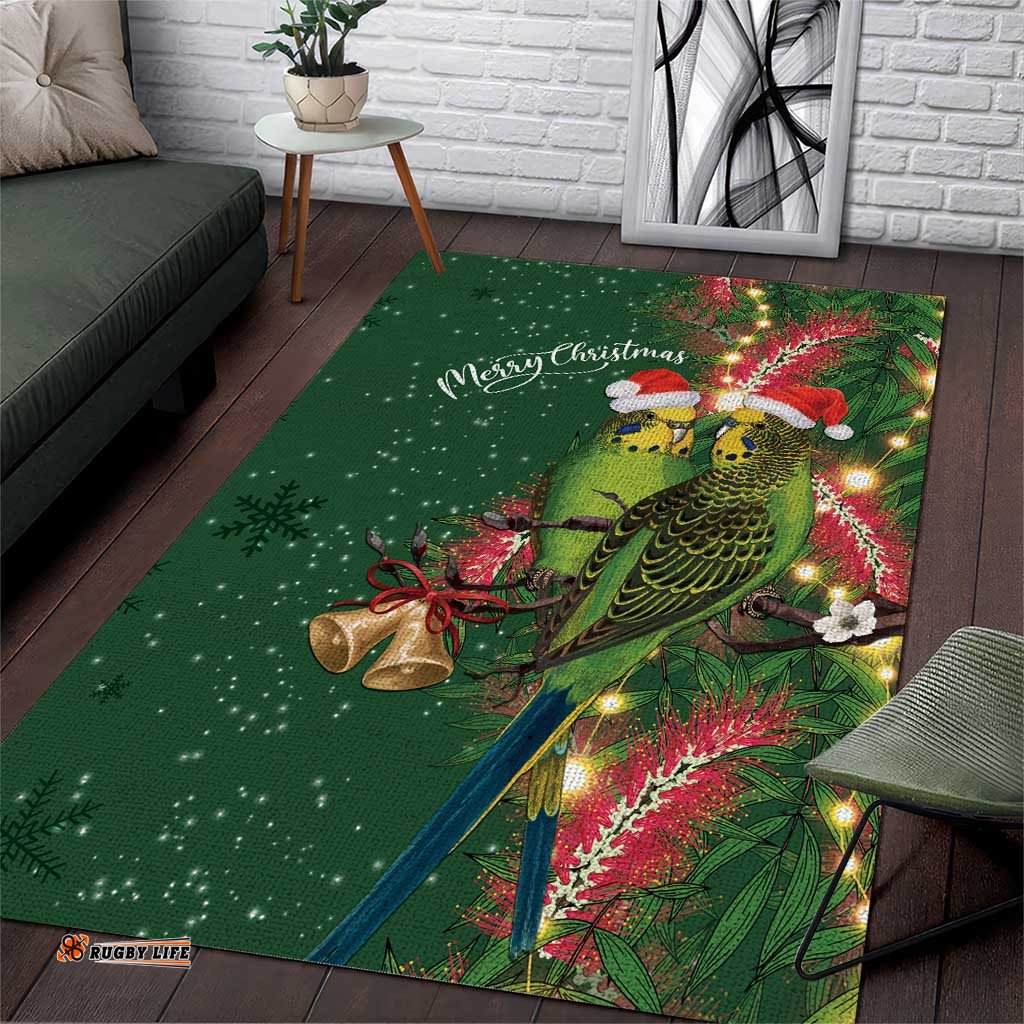Green Budgerigars on Callistemon Area Rug Merry Christmas Aussie LT7