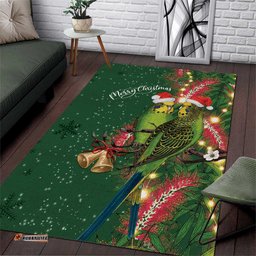 Green Budgerigars on Callistemon Area Rug Merry Christmas Aussie LT7
