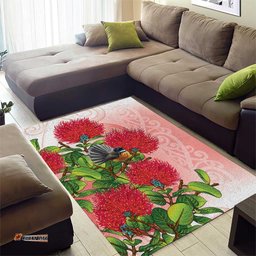 New Zealand Fantail Area Rug Maori Koru With Pohutukawa Flowers LT05