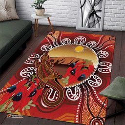Indigenous Goanna Australia Area Rug Aussie Uluru Ayers Rock Sturt's Desert Pea LT14