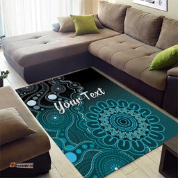 Personalised Ovarian Cancer Awareness Area Rug Teal Ribbon Aboriginal Art LT05