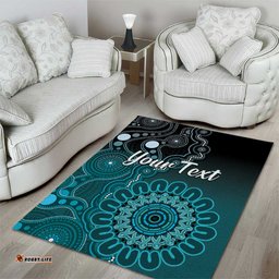 Personalised Ovarian Cancer Awareness Area Rug Teal Ribbon Aboriginal Art LT05