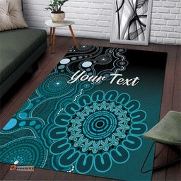 Personalised Ovarian Cancer Awareness Area Rug Teal Ribbon Aboriginal Art LT05