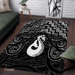 New Zealand Maori Area Rug Poutama Manaia Black Paua Shell LT05