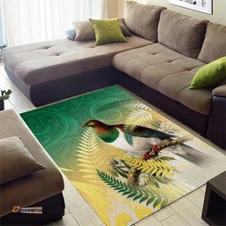 New Zealand Pigeon Kereru Area Rug Maori Fern Art Green Gradient LT05