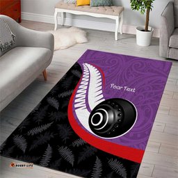 Personalised Aotearoa Lawn Bowls Area Rug Maori and Silver Fern Sporty Style Purple Color LT03