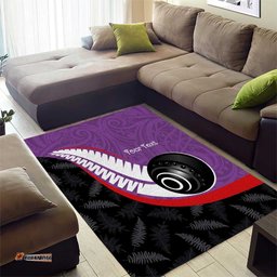 Personalised Aotearoa Lawn Bowls Area Rug Maori and Silver Fern Sporty Style Purple Color LT03