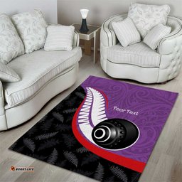 Personalised Aotearoa Lawn Bowls Area Rug Maori and Silver Fern Sporty Style Purple Color LT03