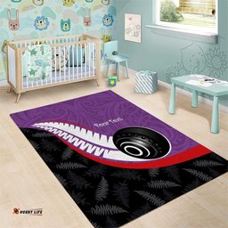 Personalised Aotearoa Lawn Bowls Area Rug Maori and Silver Fern Sporty Style Purple Color LT03
