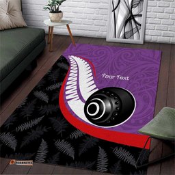 Personalised Aotearoa Lawn Bowls Area Rug Maori and Silver Fern Sporty Style Purple Color LT03