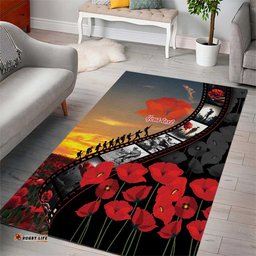 Personalised Remembering ANZAC Lest We Forget Area Rug Vintage Film Frame Memorial Red Poppy LT9