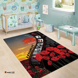 Personalised Remembering ANZAC Lest We Forget Area Rug Vintage Film Frame Memorial Red Poppy LT9