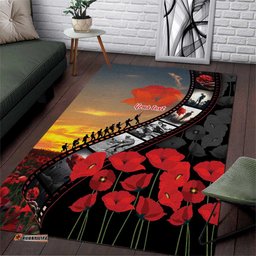 Personalised Remembering ANZAC Lest We Forget Area Rug Vintage Film Frame Memorial Red Poppy LT9