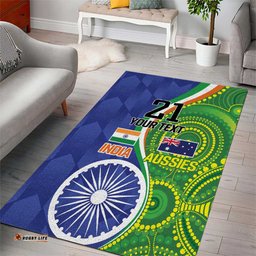 India Vs Australian Cricket Custom Area Rug Ashoka Chakra and Aboriginal Together LT9