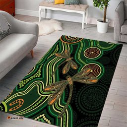 Green Indigenous Dragonfly Australia Area Rug Aboriginal Art LT14