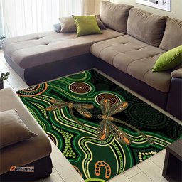 Green Indigenous Dragonfly Australia Area Rug Aboriginal Art LT14