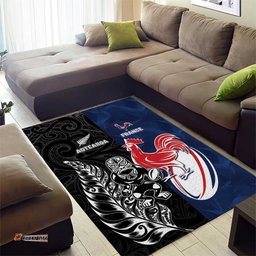 France And New Zealand Rugby Area Rug Les Bleus Rooster With Maori Tiki LT05