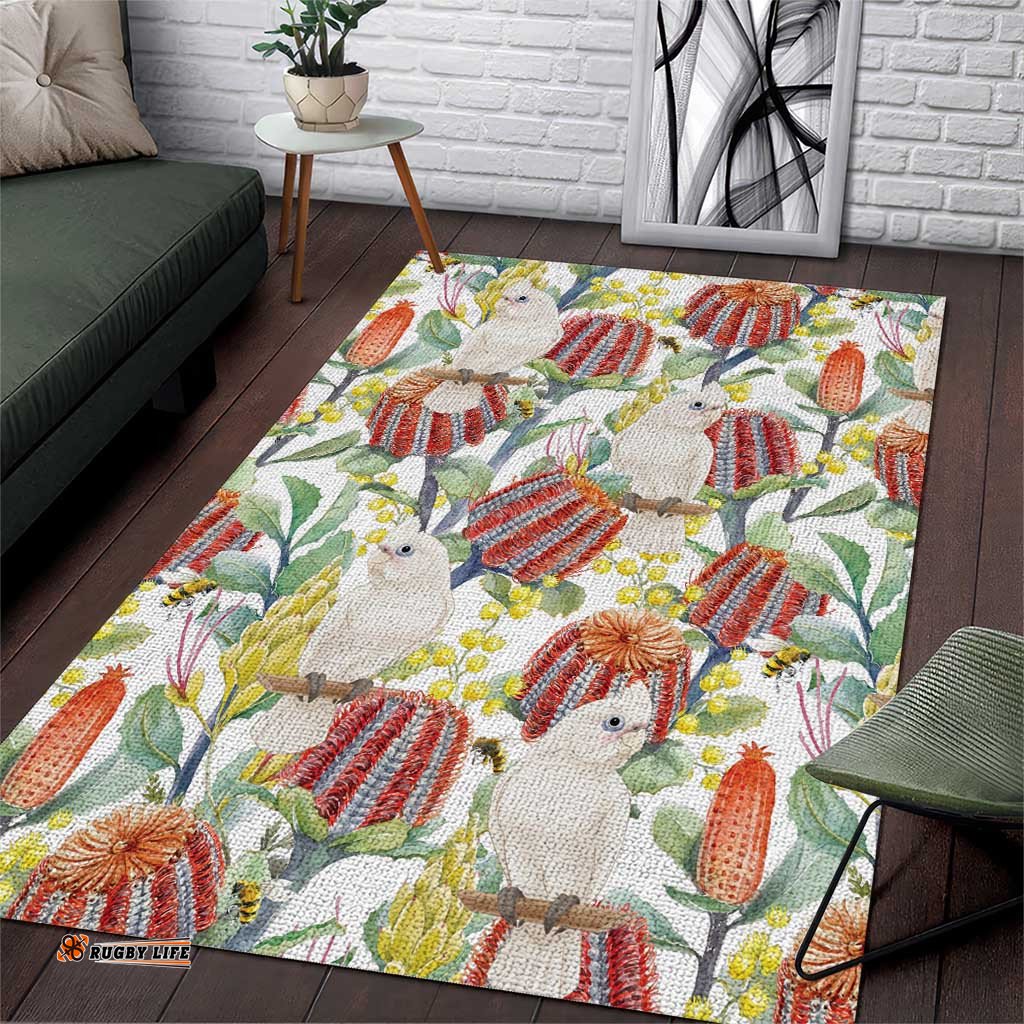 Little Corella Australia Cockatoo Area Rug Cacatua Sanguinea Banksia Seamless White LT14