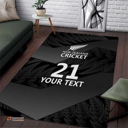 New Zealand Cricket Custom Area Rug Potae Pango Black Fern Pattern LT9