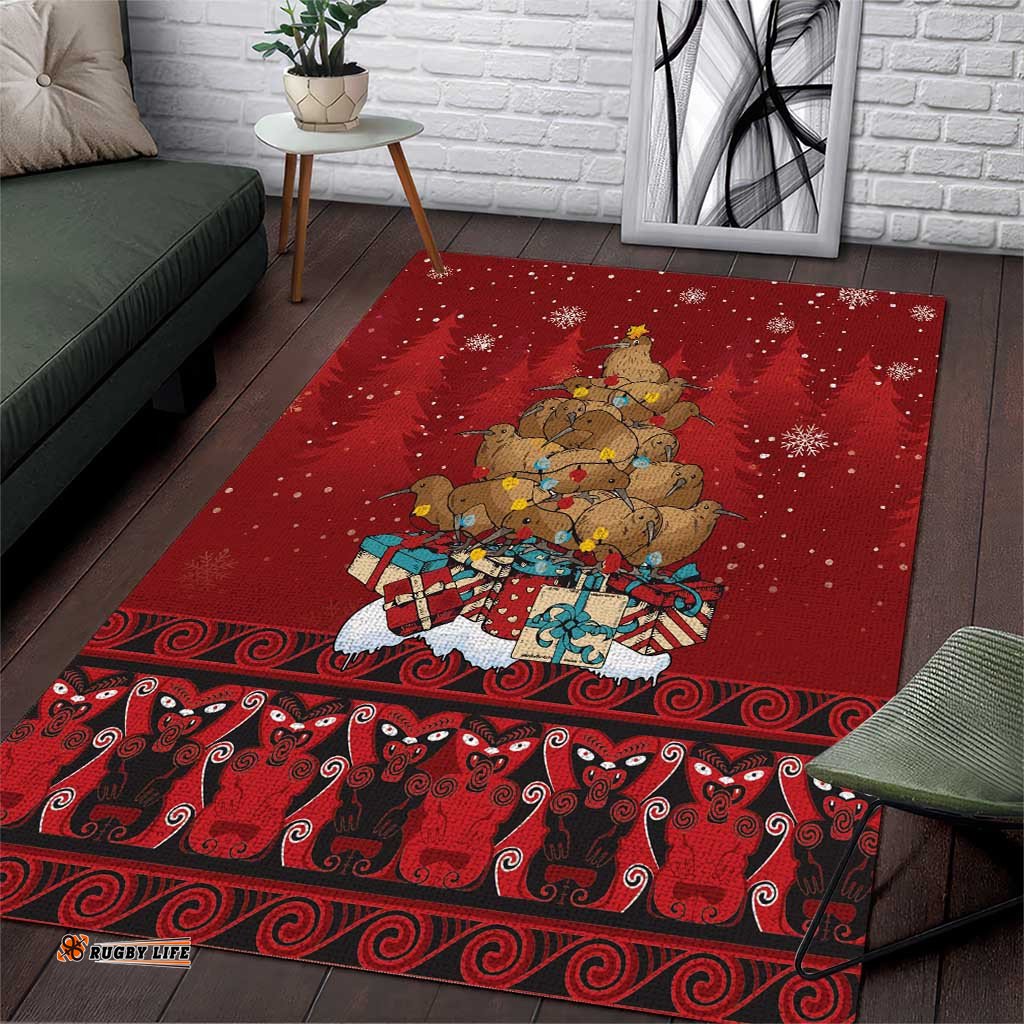 Funny Kiwi Bird Xmas Tree Area Rug New Zealand Tribal Christmas Spirit LT9