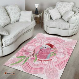 Funny Pink Galah Australia Christmas Area Rug Eucalyptus Blossoms Aboriginal Art LT14