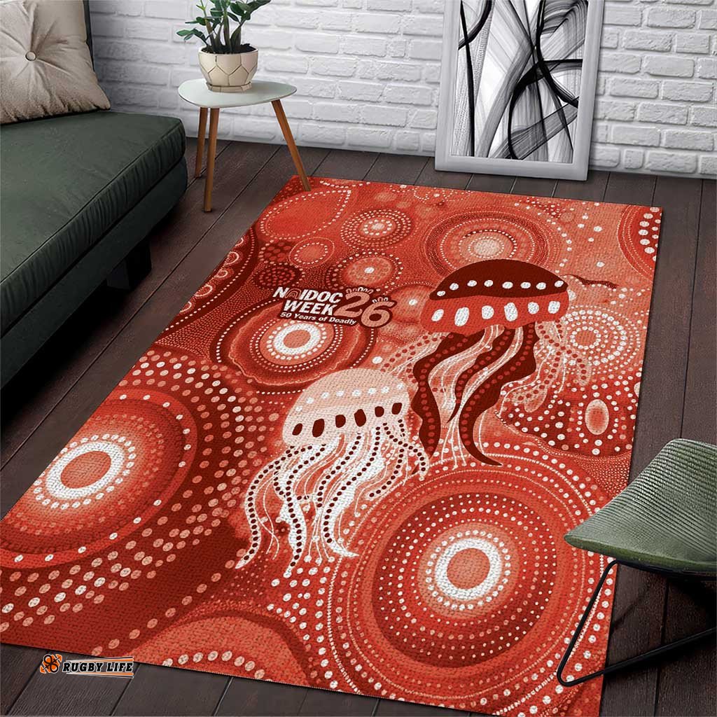 NAIDOC Deadly 50 Years Area Rug Jellyfish Aboriginal Culture Inspired Red LT9
