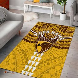 Personalized Hawthorn Hawks Area Rug Polynesian Tribal Pattern Heritage Football TS04