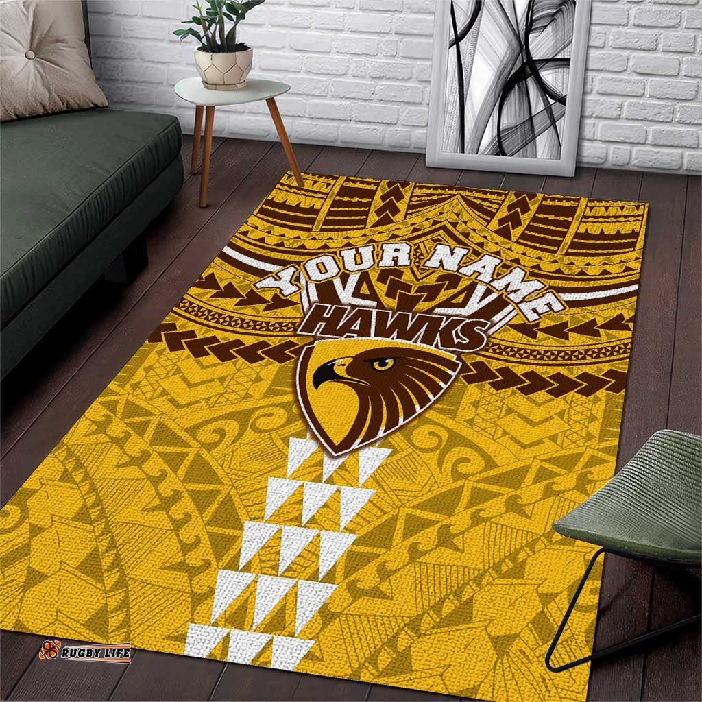 Personalized Hawthorn Hawks Area Rug Polynesian Tribal Pattern Heritage Football TS04