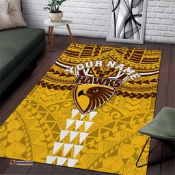 Personalized Hawthorn Hawks Area Rug Polynesian Tribal Pattern Heritage Football TS04